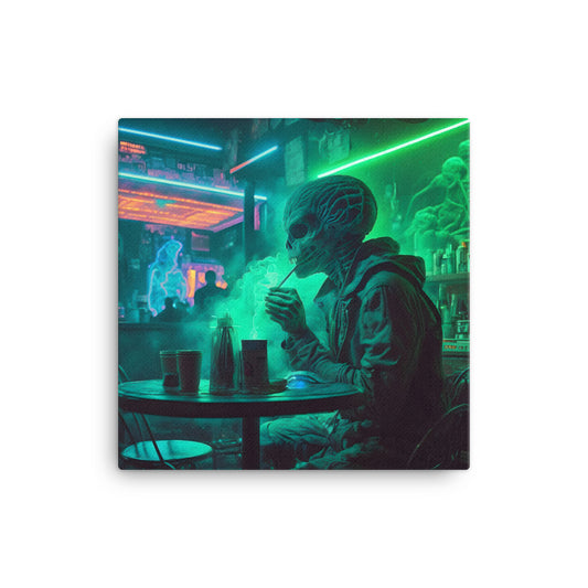 Alien Smoking At A Bar || Canvas Print