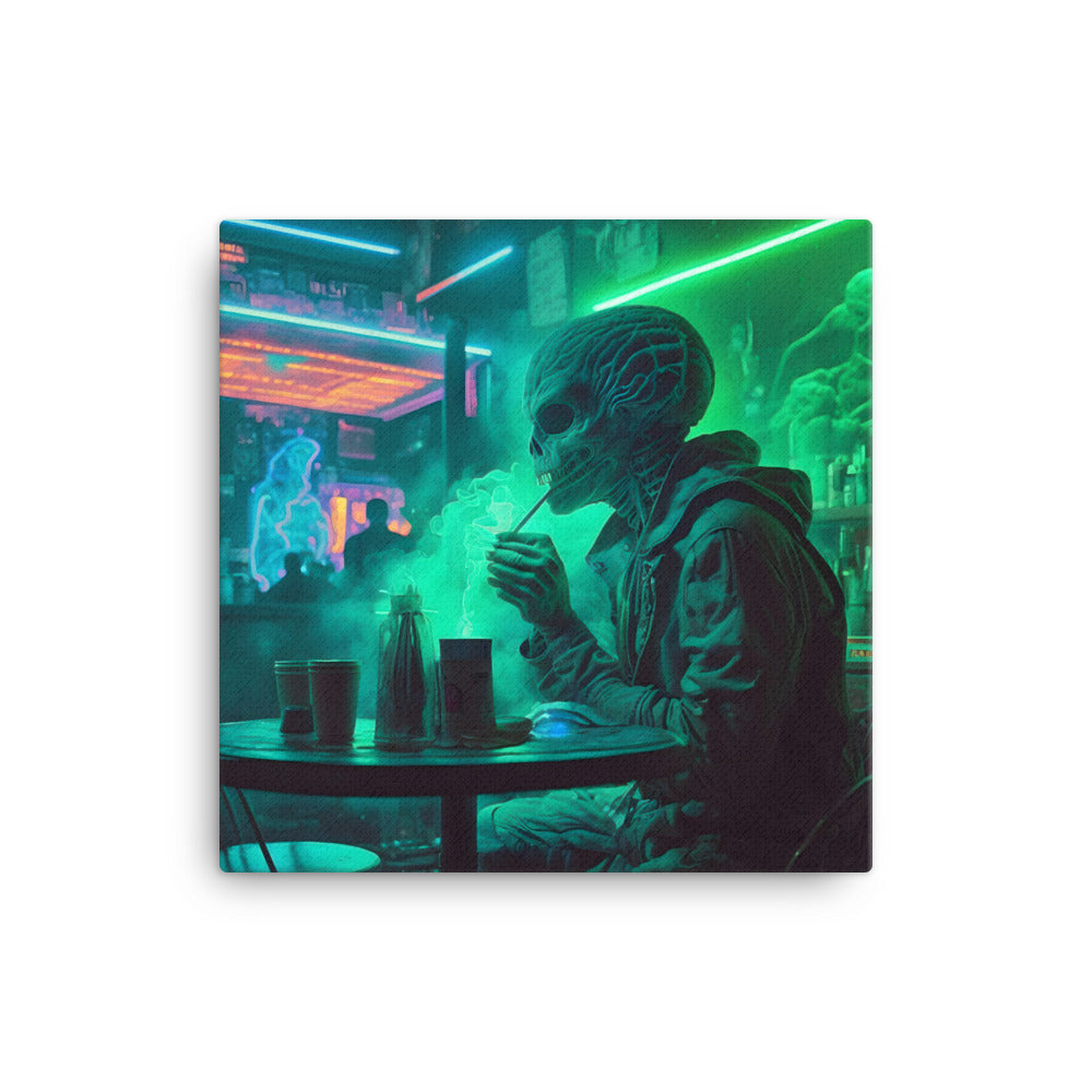 Alien Smoking At A Bar || Canvas Print