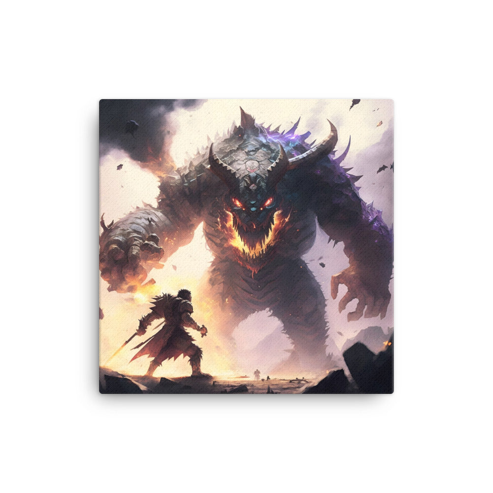 Warrior And Giant Monster Having An Epic Battle || Canvas print