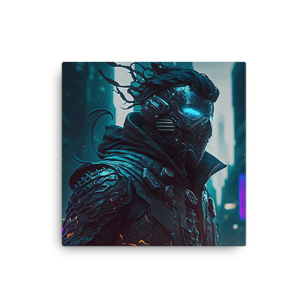 Cyberpunk Man Wearing Black Futuristic Armor || Canvas Print