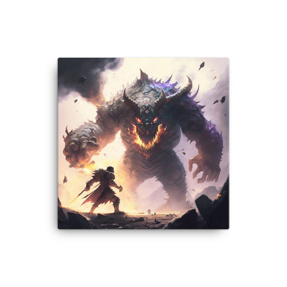 Warrior And Giant Monster Having An Epic Battle || Canvas print